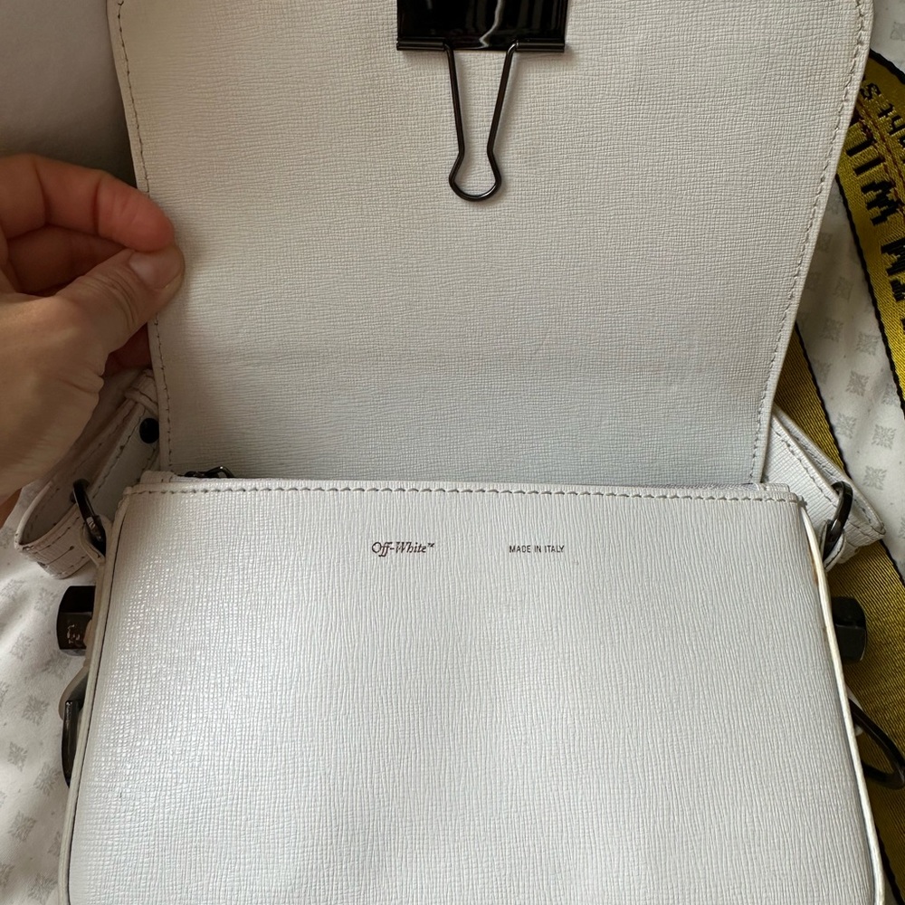 Off-White Diagonal Mini Flap Crossbody Bag Black White Binder Clip - Picture 11 of 12